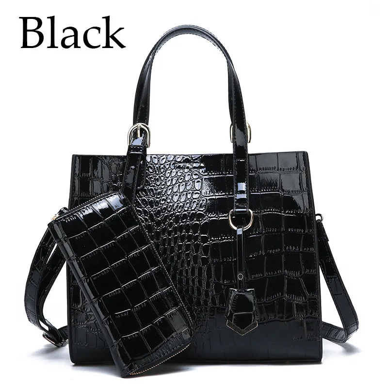 ZMQN роскошные сумки, женские сумки, дизайнерские женские кошельки из искусственной кожи и сумочки, Набор сумок через плечо для женщин, известный бренд, крокодил - Цвет: Black