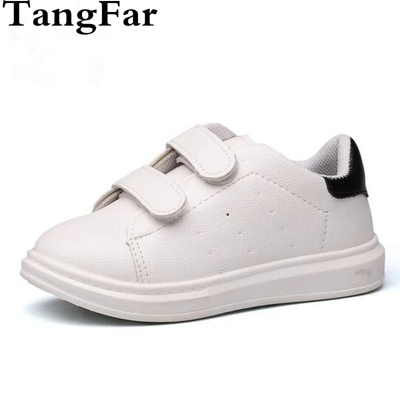 Boys Girls Fashion PU Leather Sneakers Breathable Solid Color White Causal Shoes For Kids Soft Soled