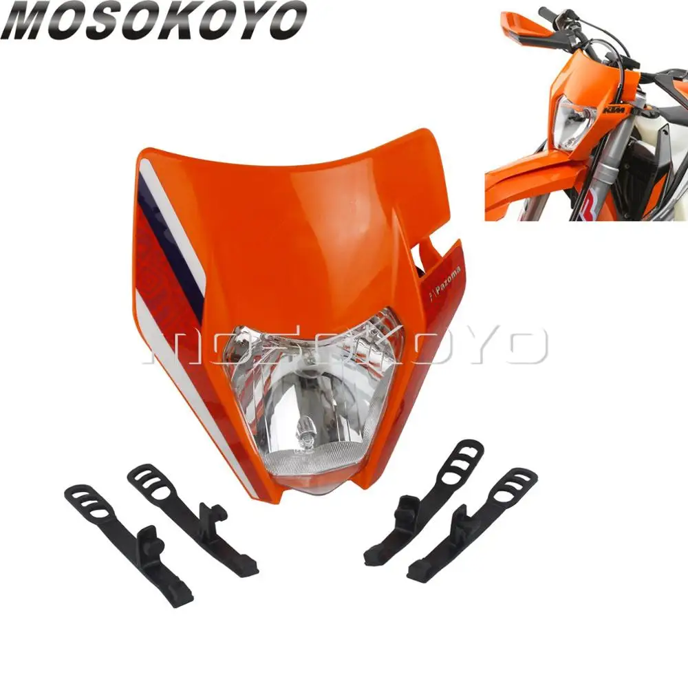 Двойная Спортивная оранжевая фара Dirt Bike Enduro передняя лампа с наклейкой для KTM EXC SMR