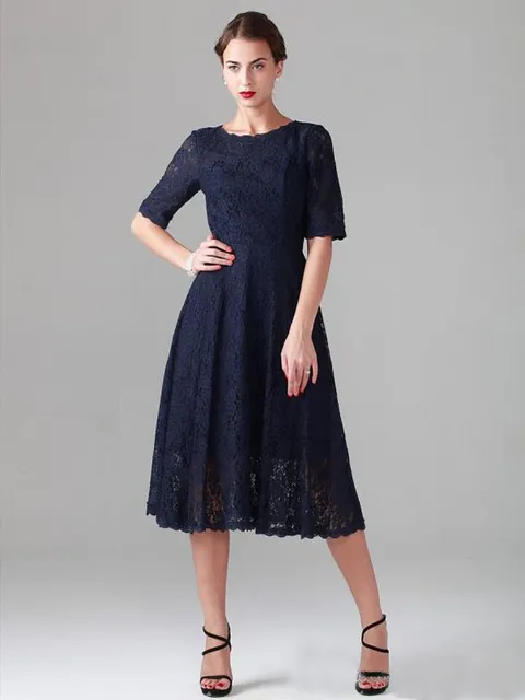 2017 Navy Blue Vintage Lace Modest Bridesmaid Dresses Short Half 2017 Navy Blue Vintage Lace Modest Bridesmaid Dresses Short Half Sleeves A Line New Maids