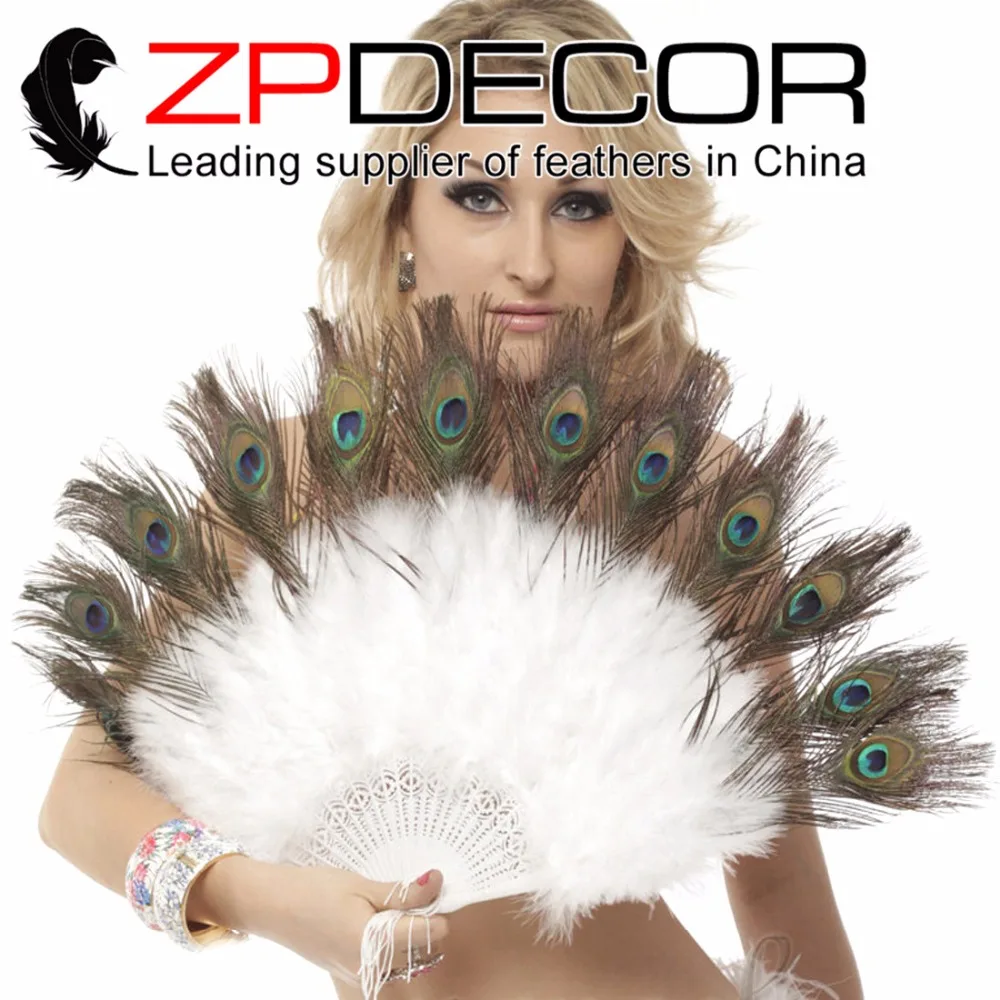 Zpdecor Белый Марабу и Павлин Перо стороны вентилятора 5 шт. костюм весело действовать Бурлеск Декор Танцы карнавал-шоу и костюм
