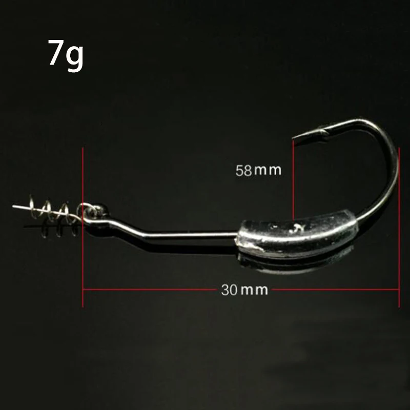 5pcs-7g Рыболовный крючок, 5 шт./лот, колючий свинцовый крючок, 2 г/2,5 г/3 г/5,25 г/7 г, офсетный рыболовный крючок для джиггинга, Мягкая приманка, рыболовные снасти - Цвет: 5pcs-7g