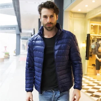 

2019 Top Quality Men's Warm Jacket Light Thin 90% White Lightweig Duck Down Parka Windproof Casual Outer Cotton coat For Men