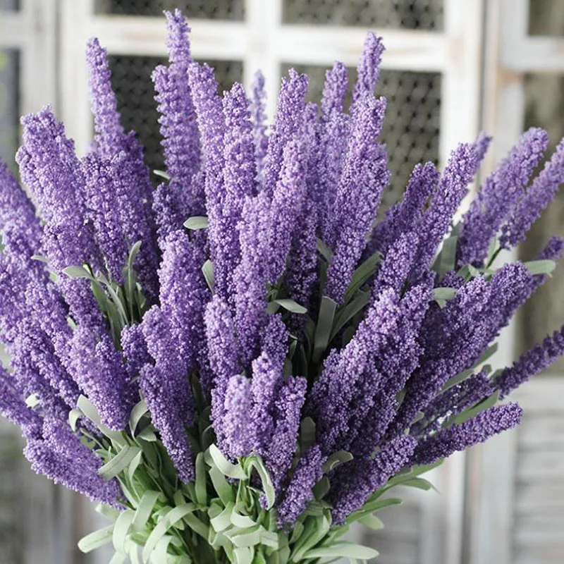 12 Heads Artifical Silk Fake Lavender Flower Bouquet Home Wedding Party Decor 