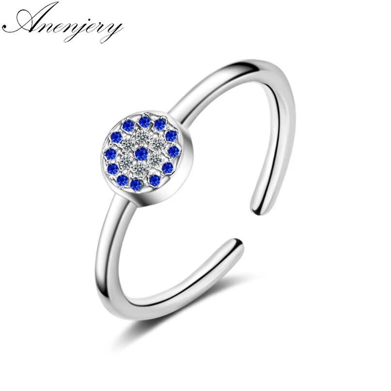 

Anenjery Dazzling Micro-inlaid CZ Zircon Round Pendant Adjustable Rings For Women 925 Sterling Silver Ring S-R323