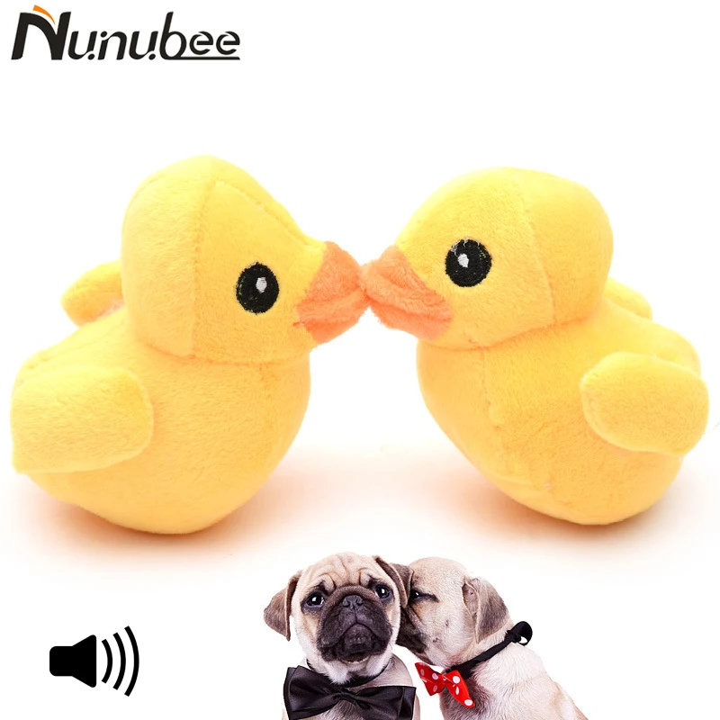 Nunubee Soft Plush Pet Dog Toys Cute Yellow Duck Squeaky Sound Toys For