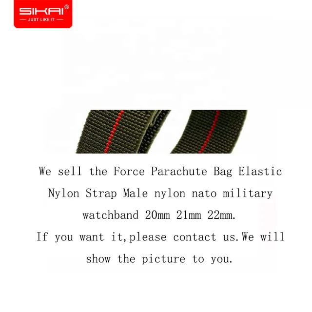 

SIKAI Adjustable French Force Parachute Bag Elastic Nylon Strap Male nylon nato military watchband 21mm army green colors