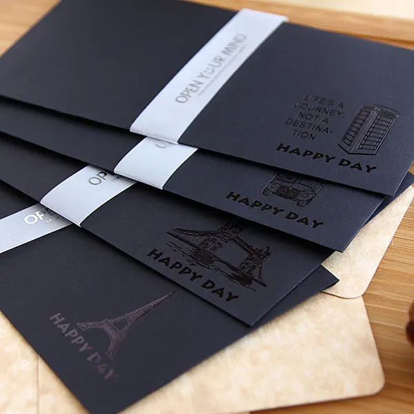 5Pcs Black Gilding Luxury Envelopes Wedding Invitation