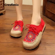 Cresfimix женская обувь женские милые удобные на шнуровке с вышивкой обувь на плоской платформе Женская Повседневная Уличная обувь a2184