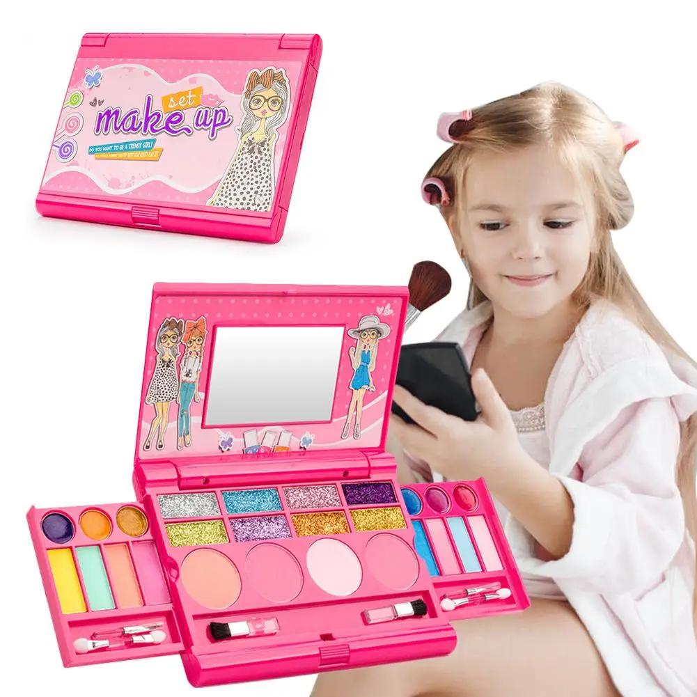 

Children's Cosmetics Set Makeup Box Princess Show Girl Makeup Toy Lipstick Eye Shadow Safe Non-toxic Play House Toy For Kids