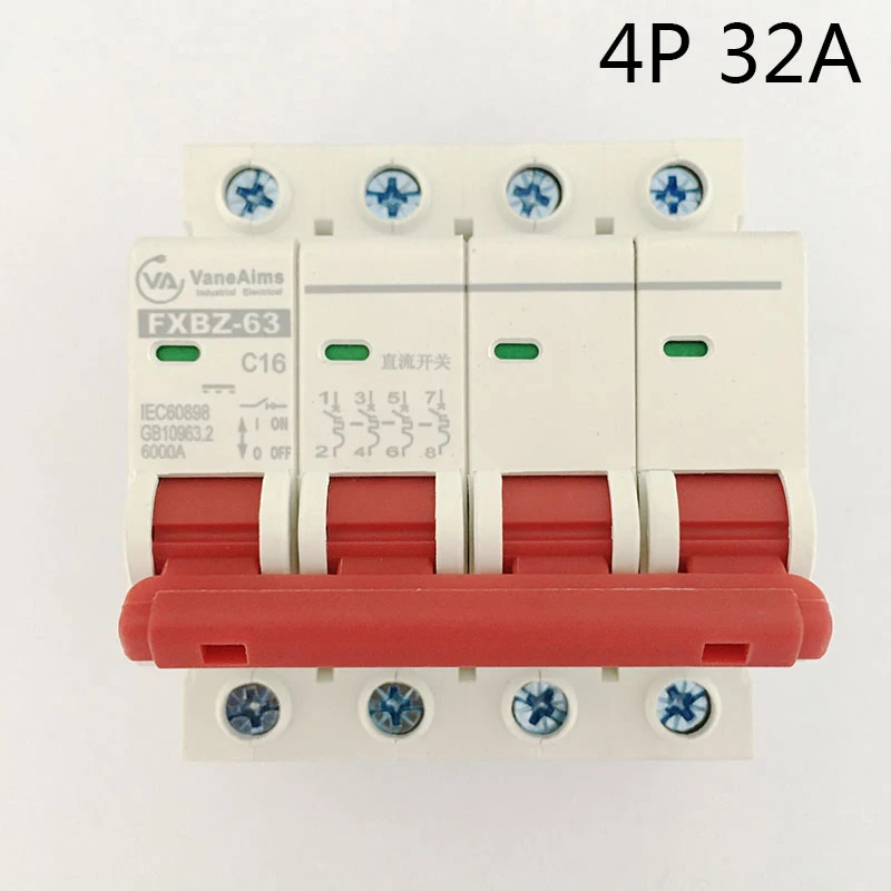 

FXBZ-63 4P 32A DC 500V Circuit breaker MCB 1 Poles C63 Solor dc circuit breakers for Solar system protection