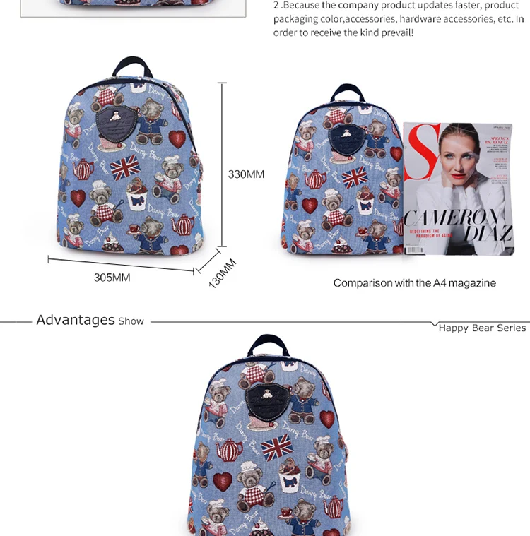 3-DANNY BEAR Blue Small Backpacks For Teenager Girl Causal Preppy Style Student School Back Bags Designers Back Pack Bag For Women