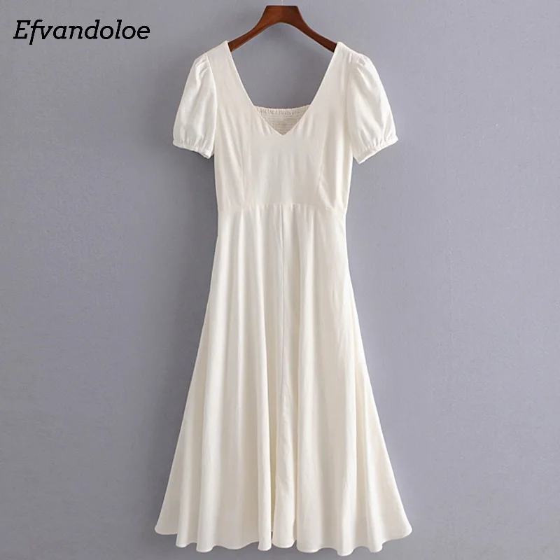 Efvandoloe длинное платье Лето бежевые вечерние платья макси с v-образным вырезом из хлопка и льна женские платья