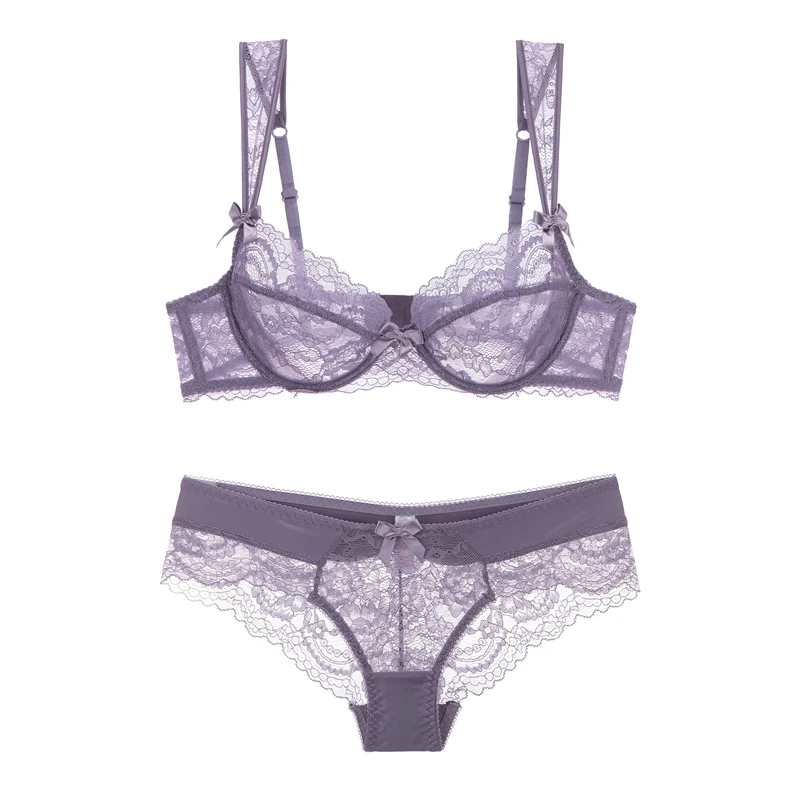 Ysandrenne Women Lace Ultra-thin Bra Sexy See Through Bra and panty Sets Plunge Bra Plus Size Cup  70-95ABCD