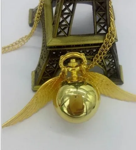 Для мужчин Для женщин Бронзовый Гарри Поттер Золотой снитч крылья кварцевые карманные часы Цепочки и ожерелья цепи часы подарок Regarder P1108 - Цвет: 2