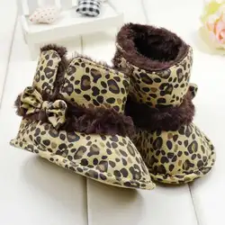 Модные зимние ботинки с леопардовым бантом для маленьких девочек; обувь с мягкой подошвой для малышей
