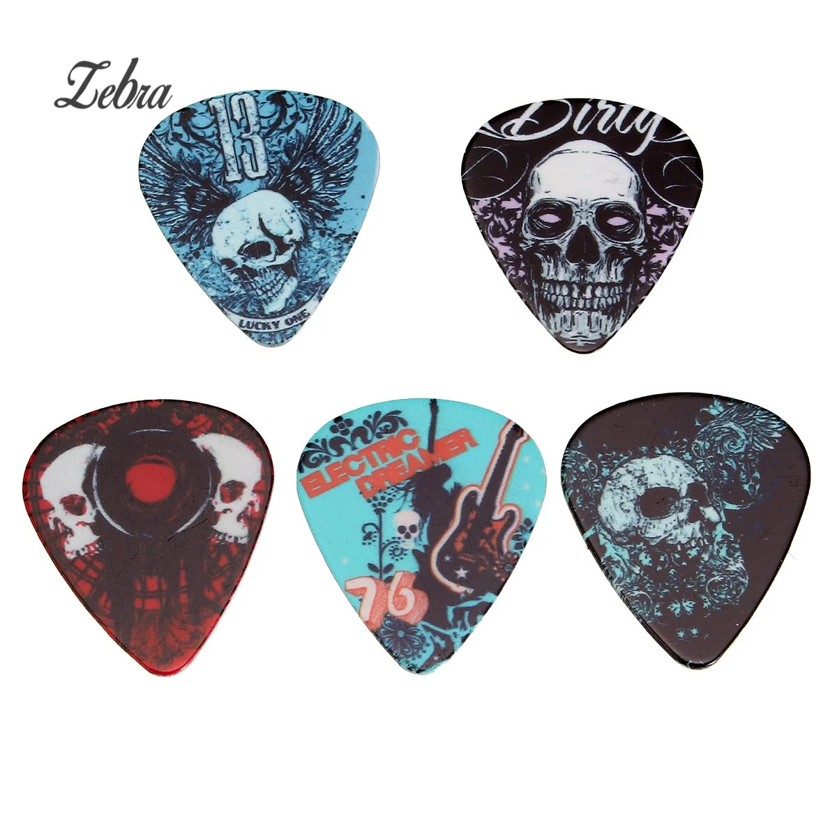 

Zebra 5Pcs/Lot 0.46mm Kiwi Acoustic Electric Bass Pic Plectrum Mediator Guitar Multi-pattern Celluloid Guitar Picks