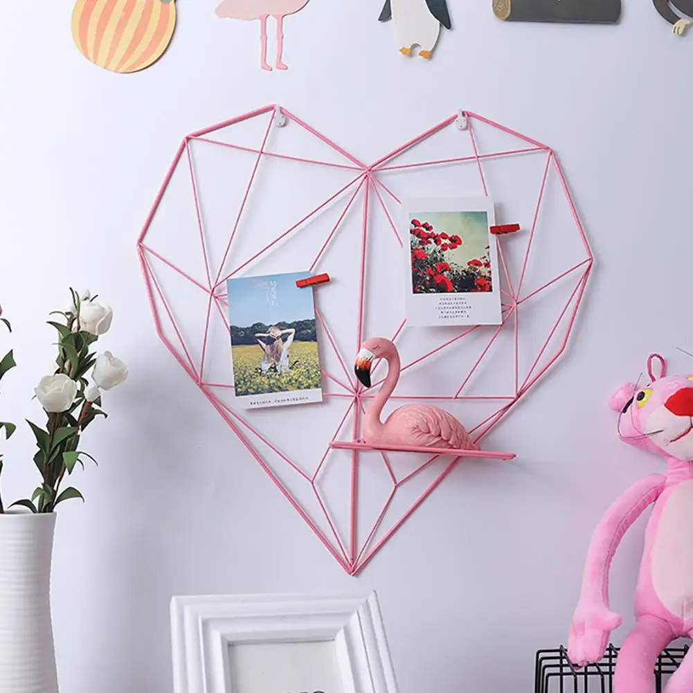 

Multifunctional Iron Heart-shaped Photo Grid Frame Rack Wall Decoration Home Bedroom DIY Storage Rack Holder
