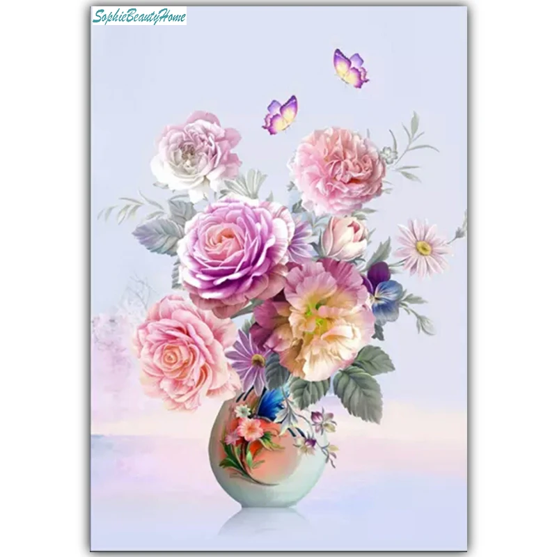 

Sophie beauty home 5D DIY Diamond Embroidery Flower Butterfly Peony Paint Diamond Cross Stitch Diamond Round Mosaic Home Decor