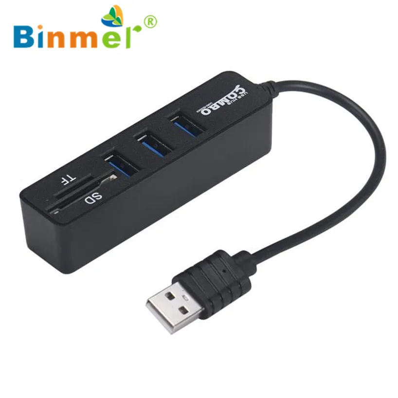 Binmer 2 в 1 комбо супер скорость USB 2,0 3 порта разветвитель концентратор+ USB кардридер Sep 15