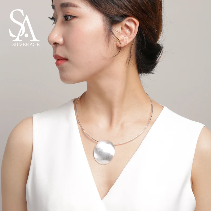 SA SILVERAGE 925 plata esterlina Oval gargantilla collar Chocker collares fina joyería para las mujeres collier femme 8,81g/35mm * 44mm - 3