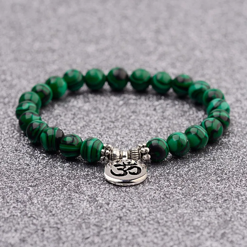Amader браслет с Зелеными камнями женский Femme молитвенный Йога браслет чакра Ом Лотос мужской очаровательный браслет из бисера Pulseras AB317