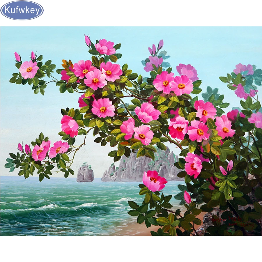 

DIY full diamond embroidery 5D Diamond Painting sea roses natura scenery Cross Stitch Rhinestone Mosaic home decoration painting