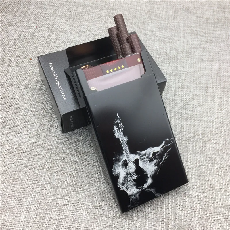

LF059 Personalized Burning Guitar Aluminium Alloy Fashion Beauty Cigarette Case Laser Carved Will Not Fade Cigarette Boxes Case