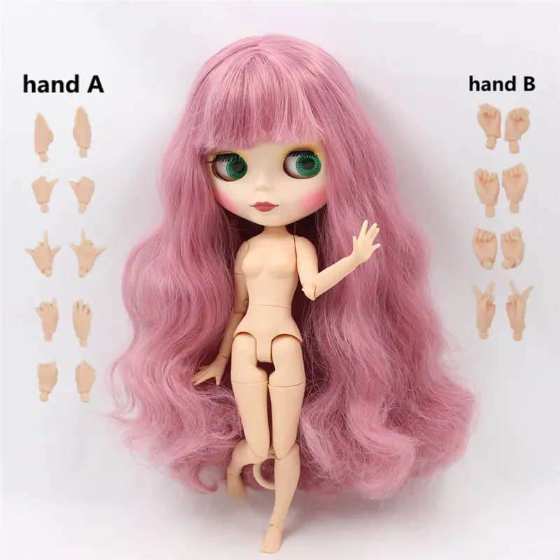 Blyth bjd кукла Обнаженная розовые волосы с челкой матовое лицо подходит для DIY Bjd 1/6 blyth joint body Doll toys - Цвет: doll with hands AB