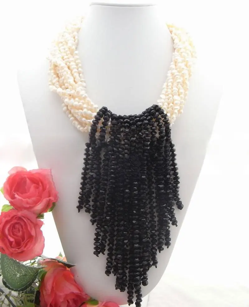 

Charming! 15Stral White Pearl&Crystal Necklace