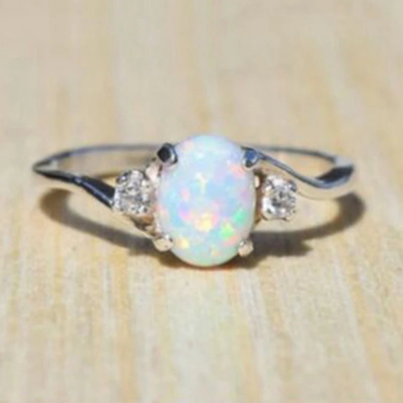 

New Design White Fire Opal Ring Fashion Jewelry Women Silver Color Zircon Rings