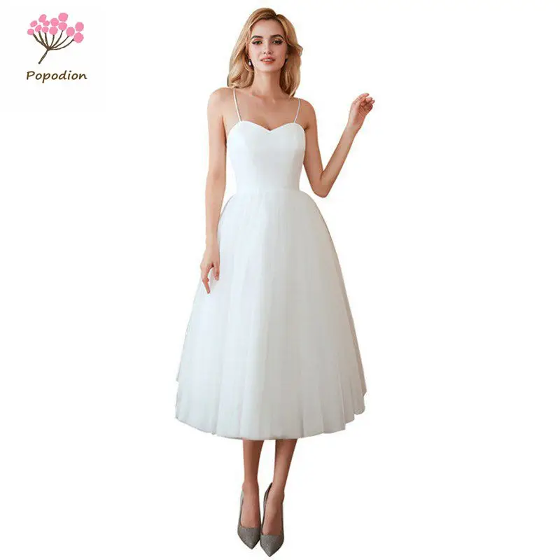 

Popodion White Wedding Dress Strapless Bride Dress Beach Wedding Gowns vestido de noiva WED90509