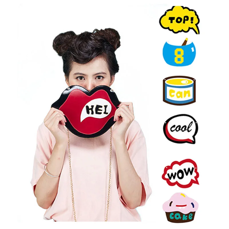 

Girls Cute Funny Mini Bags Famous Brand Exclamation Emoji Cake,Cool,Wow,Top,Lips Fashion Shoulder Messenger Bags bolsos XA781H