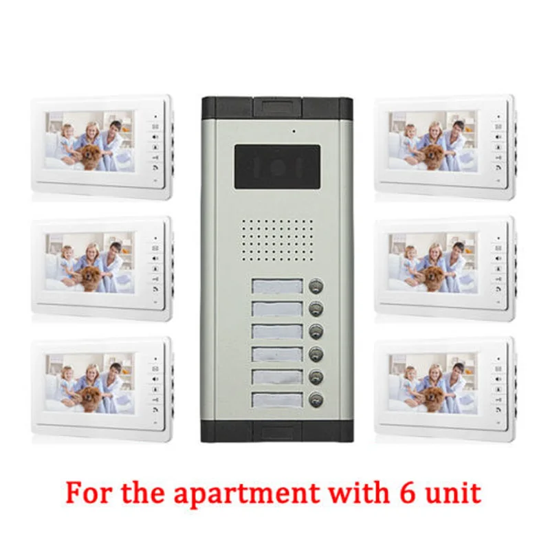 Apartment 6 Unit Intercom Entry System Wired Video Door Phone Audio Visual 7 inch TFT LCD Monitor Apartment 6 Unit Intercom Entry System Wired Video Door Phone Audio Visual 7 inch TFT LCD Monitor
