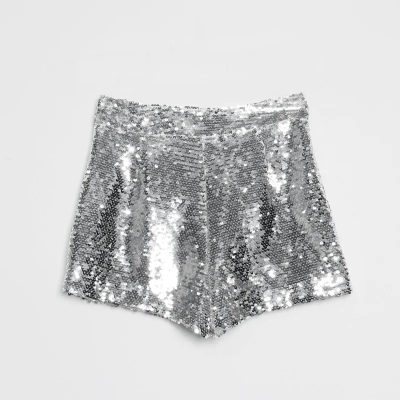 Bling Sexy Women Sequin Shorts High Waist O-Ring Zip Bodycon Shorts Feminino Skinny Party Club Festival Raves Pole Dance Shorts gym shorts Shorts