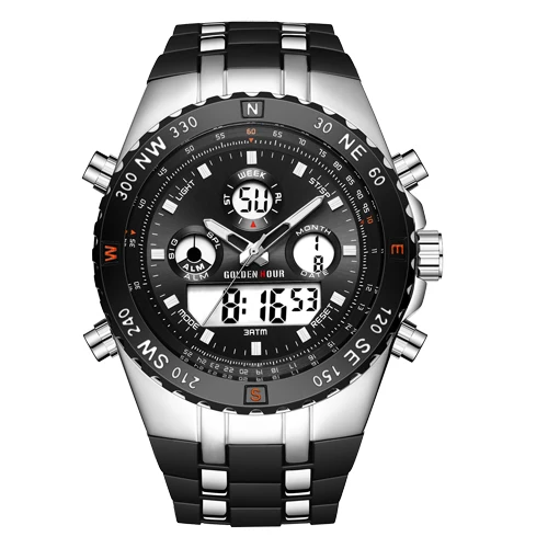 GOLDENHOUR мужские спортивные часы аналогово-цифровые с двойным дисплеем мужские модные уличные военные черные резиновые наручные часы светящиеся часы - Цвет: S B