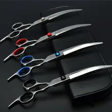 4001#7,0 ''19,5 см 4 цвета изогнутые Парикмахерские ножницы для животных Высший сорт собаки кошки домашние животные изогнутые ножницы для стрижки волос