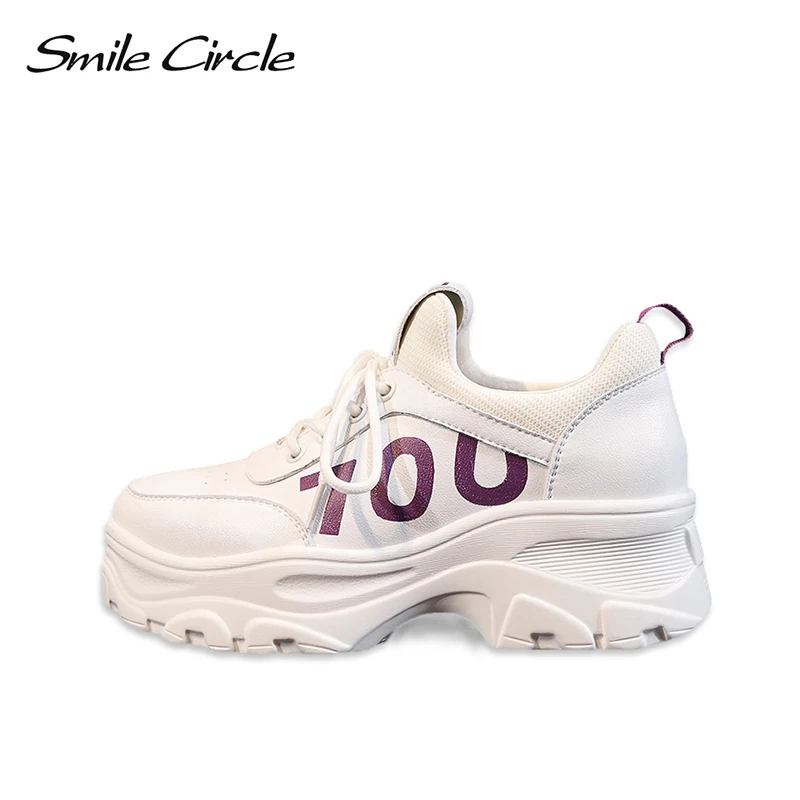 

Smile Circle Women for Sneakers Platform Casual white flat shoes Women 2019 Spring Fashion breathable Lace-Up Ladies shoes
