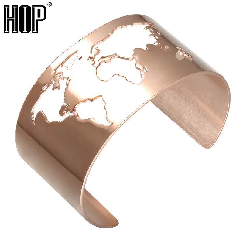 

HIP Hollow Map Open Bracelets Rose Gold Color Stainless Steel Bracelets & Bangles for Men Women India Jewelry