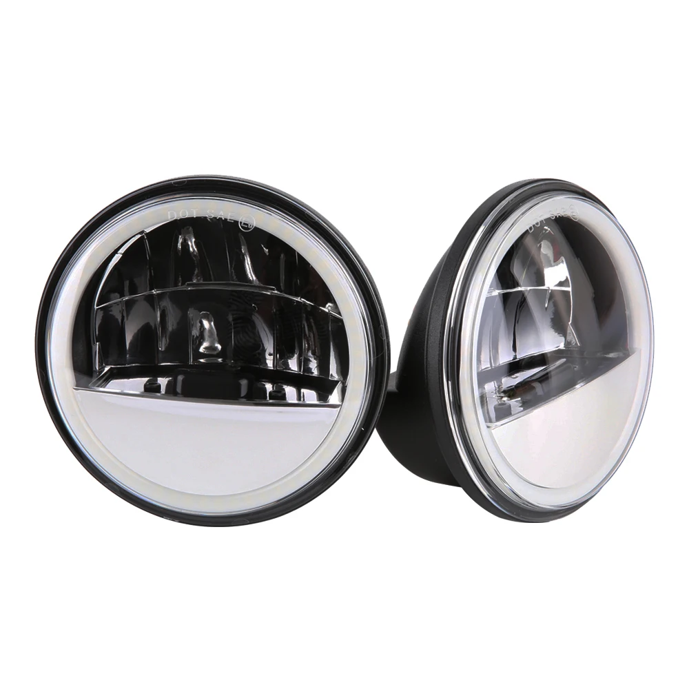 

Motorcycle Black Round 4.5Inch LED Fog Lights Replacement Bulb with White Halo Ring For Road King Passing Lamps angle eye