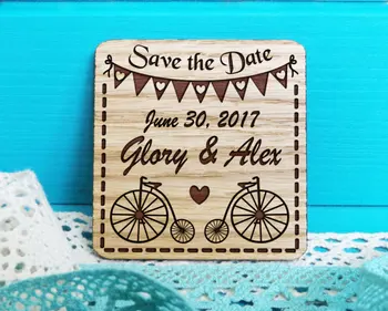 

Rustic Wedding Wood Save-the-Date Magnet, Bicucle Fridge Magnets
