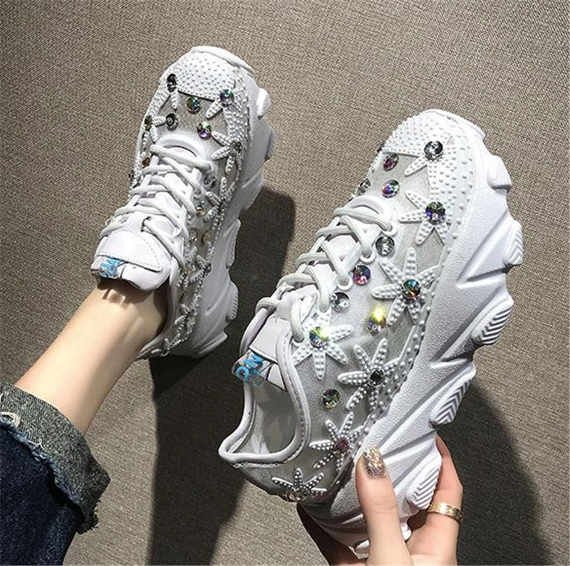

2019 Spring Womens Platform Chunky Sneakers Fashion Women Flat Thick Sole Shoes Woman Dad Footwear 35-39