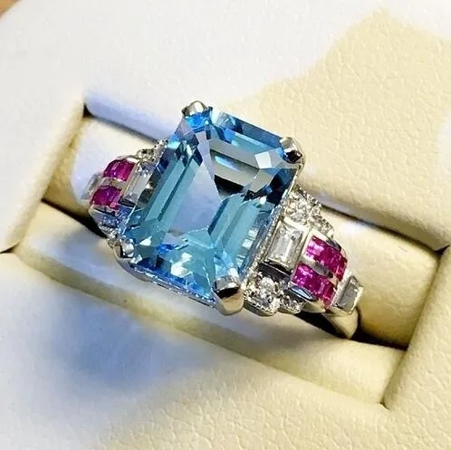

Elegant Blue Color Cubic Zircon Finger Ring Wedding Band Jewelry Promise Engagement Ring Party Jewelry Accessories