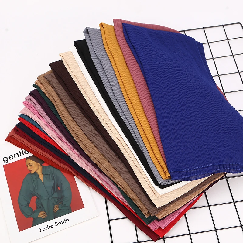 

1 pc Bubble Chiffon Scarf Shawls Big Size Crinkled Solider Colors Pleated Hijab muslim scarves/scarf