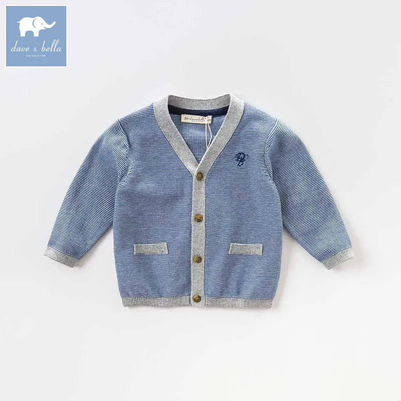 DB8971 dave bella/осенний модный кардиган в полоску для маленьких мальчиков, пальто для малышей, детский вязаный свитер