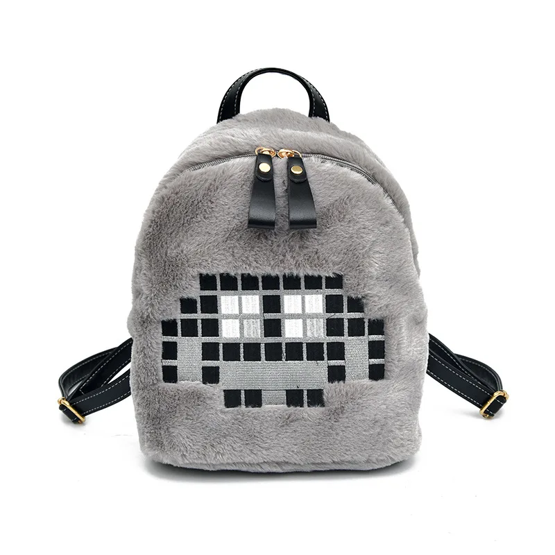 

Merloke 2019 Faux Fur Backpack Elephant pattern embroidery Winter Soft Women's Big Plush backpack women sac a main Rucksack 1222