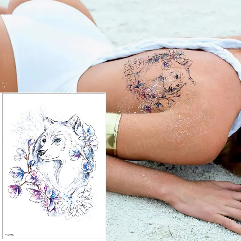 Временные татуировки для женщин, татуировка на ногу, плечо, Роза и змея, татуировка, поддельные Водные Переводные татуировки, акварельные боди-арт, тату на бедро