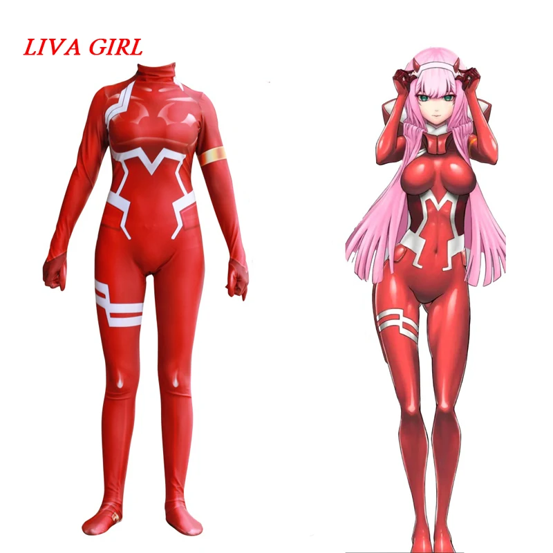 

Anime 3D DARLING in the FRANXX 02 Zero Two Women Cosplay Costume Zentai Bodysuit Jumpsuits
