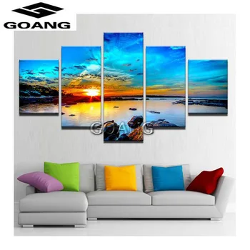 

5 PCS Multi-picture Diamond Painting Sunset Seascape Room Decor Diamond Mosaic Embroidery Rhinestones Pattern wall painting