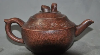 

Free shipping 8"China yixing zisha Pottery Master Carved Peach Calligraphy txet teapot tea set